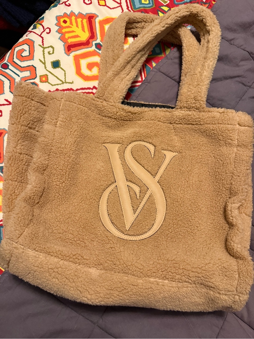 Victoria's Secret Camel Sherpa Tote with Embossed VS Logo